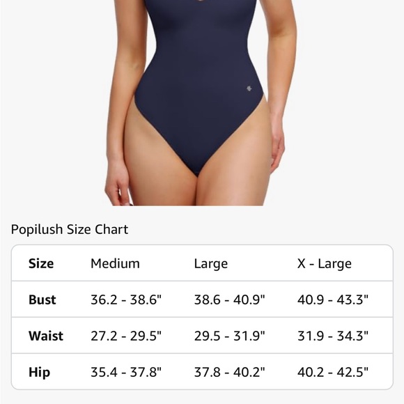 Popilush Deep V Neck Sleeveless Thong Bodysuit Navy Blue Women’s Size XL - Picture 4 of 12